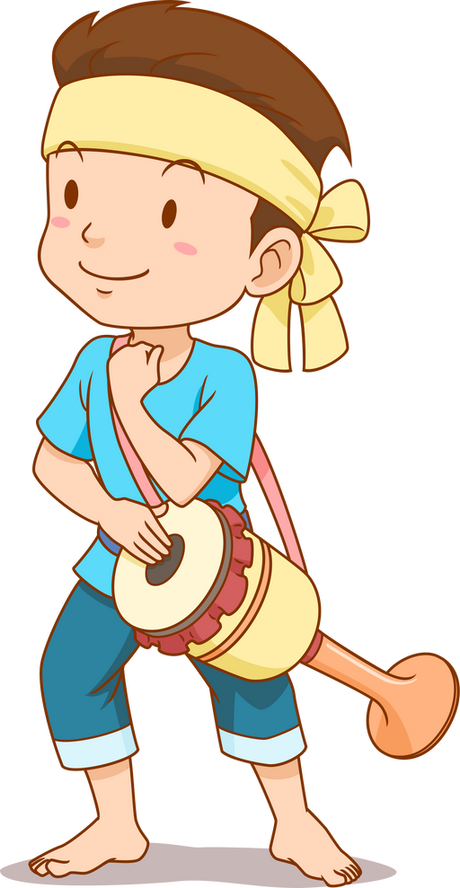 Cartoon of traditional Thai dancers. Thai long drum dance.