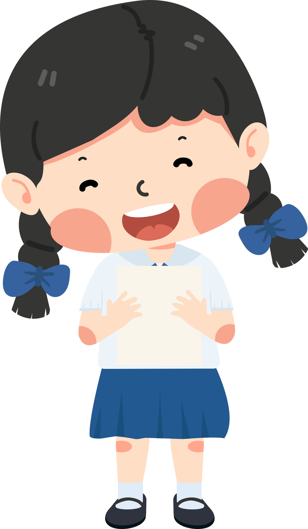 Happy girl student holding paper sheet